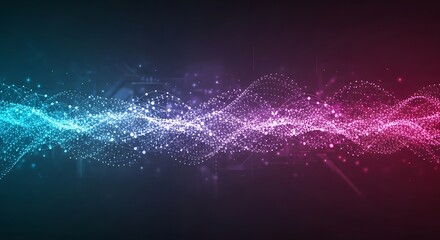 Abstract glowing energy wave with vibrant blue and pink light against a dark background