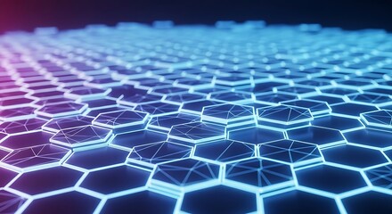Abstract hexagonal grid with neon blue and pink lighting and geometric structure