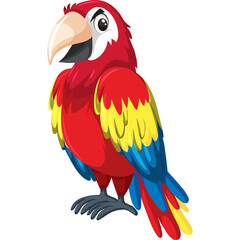 Vibrant Scarlet Macaw Parrot with Bright Red Yellow and Blue Feathers Standing Proudly Against a Transparent White Background