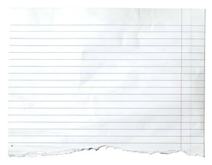 Torn, lined paper fragment with a red margin and watermarks, isolated