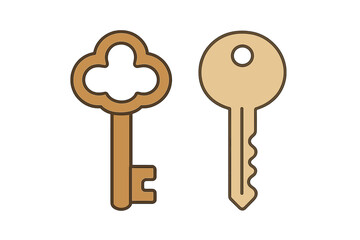 Antique and modern keys side by side isolated on white background