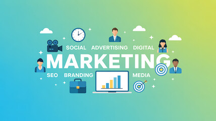 Dynamic marketing concepts visualized with digital tools, team collaboration, and strategic goals driving business growth and success