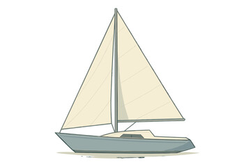 Sailboat profile view with beige sails and blue hull