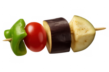 Vegetable skewer for grilling or barbecue, creating healthy food, fresh ingredients, and vegan cuisine concept on transparent background