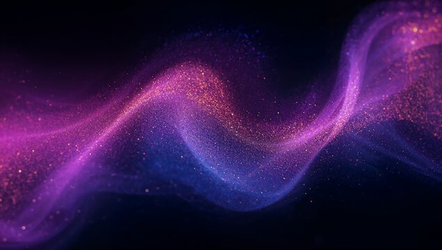 Abstract dynamic wave of glowing pink and blue particles flowing on a dark background, a concept of digital energy and motion - Powered by Adobe