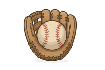 Baseball glove catching a stitched leather ball isolated on white background