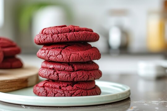 Red velvet cookies food confectionery chocolate.