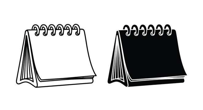 Vector art of two desk calendars in black and white, one is a line drawing and the other is a solid black shape, perfect for planning and reminders