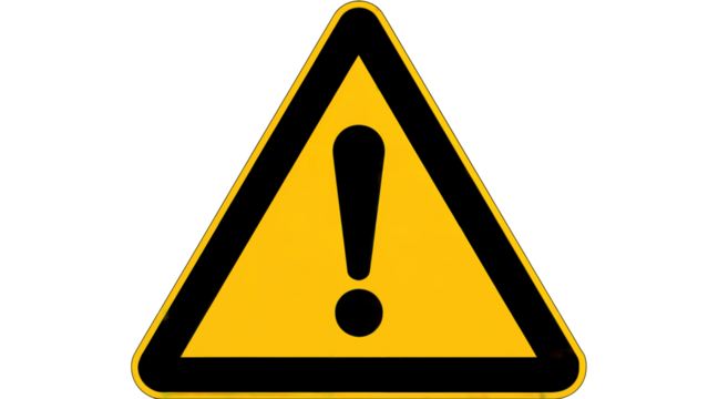 Striking yellow warning sign with black exclamation mark demands attention for safety alerts and potential hazards isolated on white or transparent png.