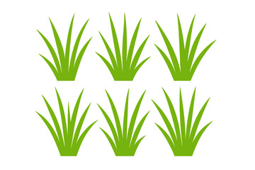 Six stylized bright green grass clumps icons for nature themes
