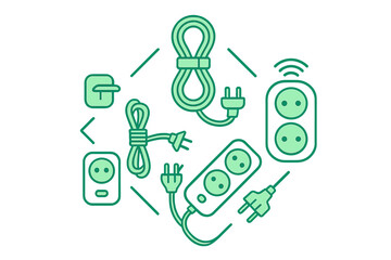 Collection of Electrical Power Cords Outlets and Plugs Icons