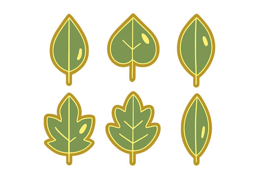 Six stylized green leaf icons featuring a distinct yellow outline