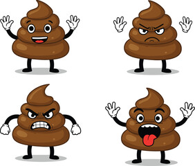Funny cartoon poop characters with expressive faces and gestures—perfect for humor design, emoji-style content, or playful vector illustration