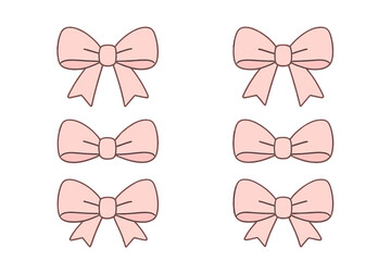 Six Decorative Pink Bows in Various Styles for Gifts and Crafts