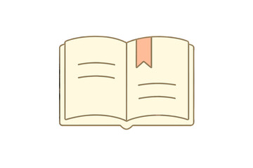 Open book icon with bookmark and placeholder text lines