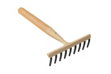 Hand rake with wooden handle for gardening tasks