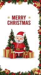Festive cheer: Santa Claus surrounded by gifts and Christmas trees decoration