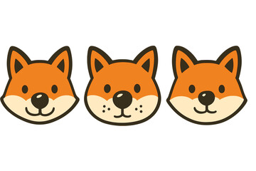 Three stylized cute cartoon fox and Shiba Inu dog faces