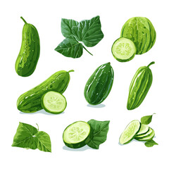 An Icon illustration, Vibrant Cucumber Collection isolated on a white background, vector, simple flat 2D icon, minimalist design, EPS, simple illustration	