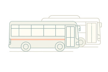 Minimalist side view of two overlapping passenger buses in soft pastel colors