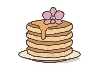 Fluffy pancake stack with golden syrup and orchid flower garnish