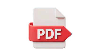 Modern 3D PDF icon symbolizing digital document sharing and data transfer for professional business presentations and online content isolated on white or transparent png.