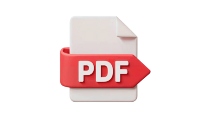 Modern 3D PDF icon symbolizing digital document sharing and data transfer for professional business presentations and online content isolated on white or transparent png.