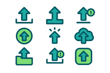Collection of modern upward arrow icons for data transfer and upload processes