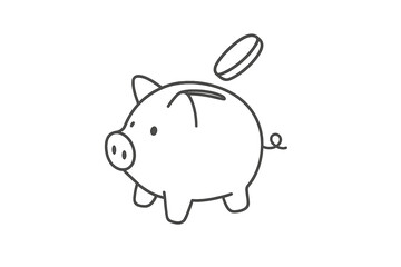 Simple line art piggy bank with coin dropping into slot