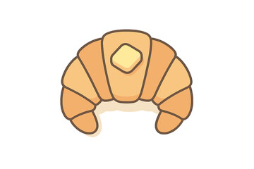 Cartoon croissant pastry with melting butter pat