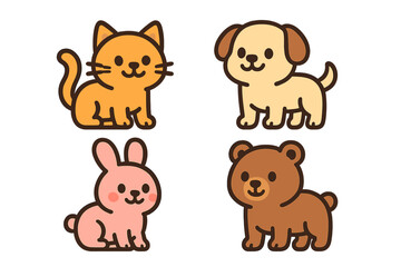 Cute cartoon baby animals collection featuring cat dog rabbit and bear icons