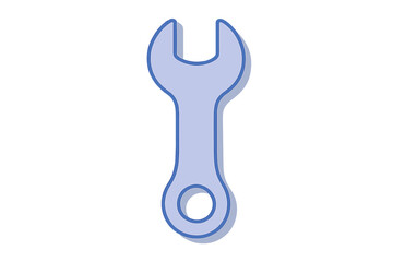 Simple blue wrench icon with shadow effect on white background