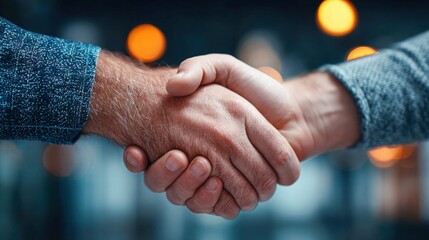 Close-up of two people shaking hands, symbolizing agreement and partnership.