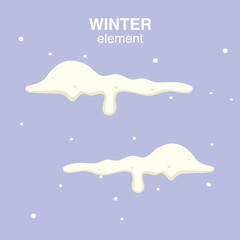 Two stylized snowdrifts with melting snow and falling snowflakes on a light purple background, representing a winter element.
