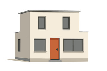 Modern two story detached house facade featuring bright orange entry door