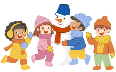 Cute kids playing snowman