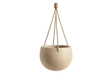Empty ceramic beige hanging planter pot with rope