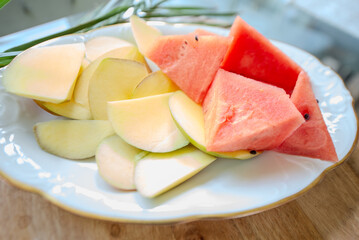 Watermelon and mango roughly chopped