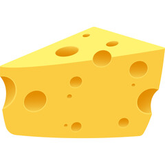 Wedge of Yellow Swiss Cheese with Multiple Holes Isolated on Transparent Background Realistic Food Illustration
