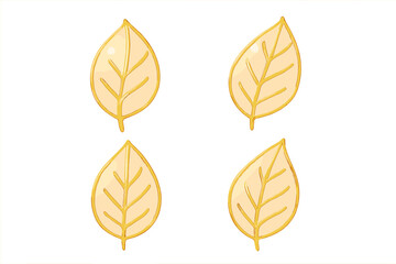 Obraz premium Four stylized golden leaves with beige centers on white background