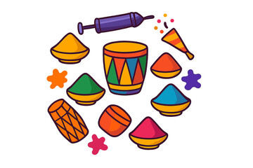 Vibrant powder and music elements for Indian Holi festival celebration