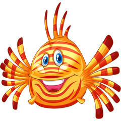 Whimsical Cartoon Candy Fish with Orange and Yellow Stripes and Red Accents on a Transparent Background