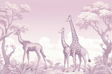 Naklejka premium Giraffe landscape drawing animal.