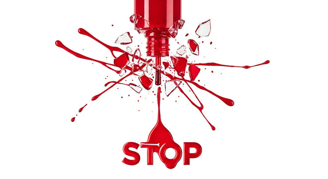 Gel polish bottle with sign "stop" TPO free. Trimethylbenzoyl Diphenylphosphine Oxide