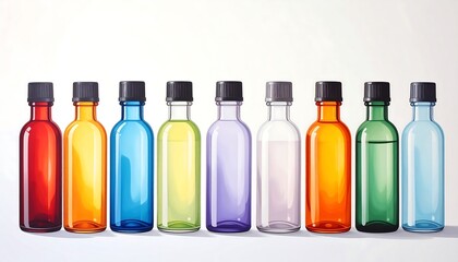 Colorful Bottles in a Row - A Vibrant Collection of Liquids.