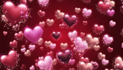 Love in Bloom: Sparkling Hearts Floating on a Romantic Red Background – A Dynamic Loop for Valentine's Day, Weddings, Anniversary Celebrations, and Expressing Deep Affection and Romance. - Powered by Adobe