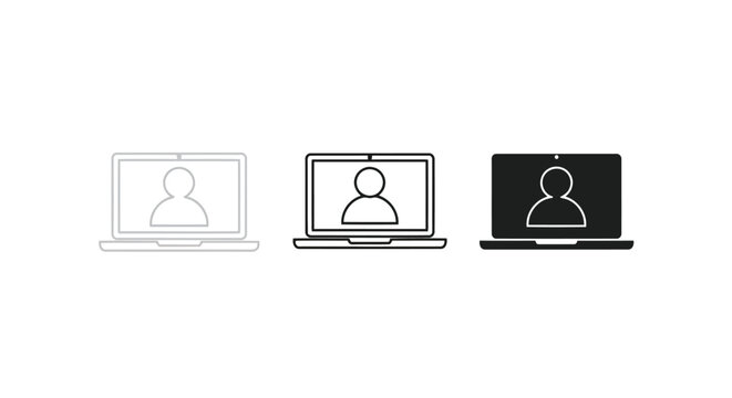 Vector art of laptop screen with person icon, representing video conference, online meeting, or remote work