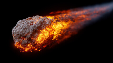 Fiery meteor blazing through dark space with glowing trail of flames.
