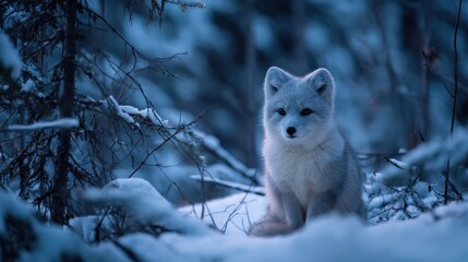 Obraz premium Arctic fox in winter forest: white fur, snow, and serene nature