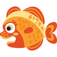 Whimsical Orange Fish with Big Eyes and Patterned Body Swimming in Clear Water Simple Underwater Creature Art
